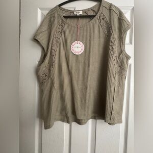 Umgee Women's waffle  Lace Detail Muscle Tee